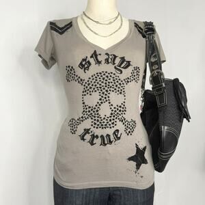 Cyber y2k Velvet Star Grey T-Shirt Wing